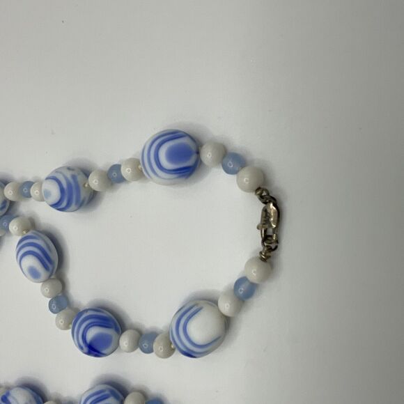 Vintage Necklace Dutch Porcelain Blue & White Swirl Beads 925 Clasp 26” Delft - Picture 8 of 11